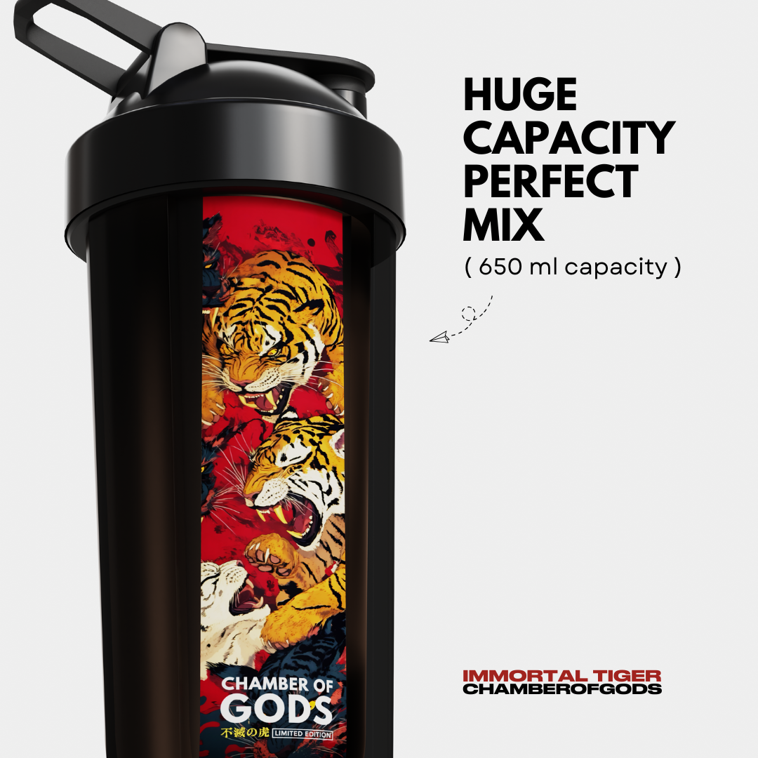 Immortal Tiger Shaker Bottle for Gym | BPA-Free (Black, 650ml)