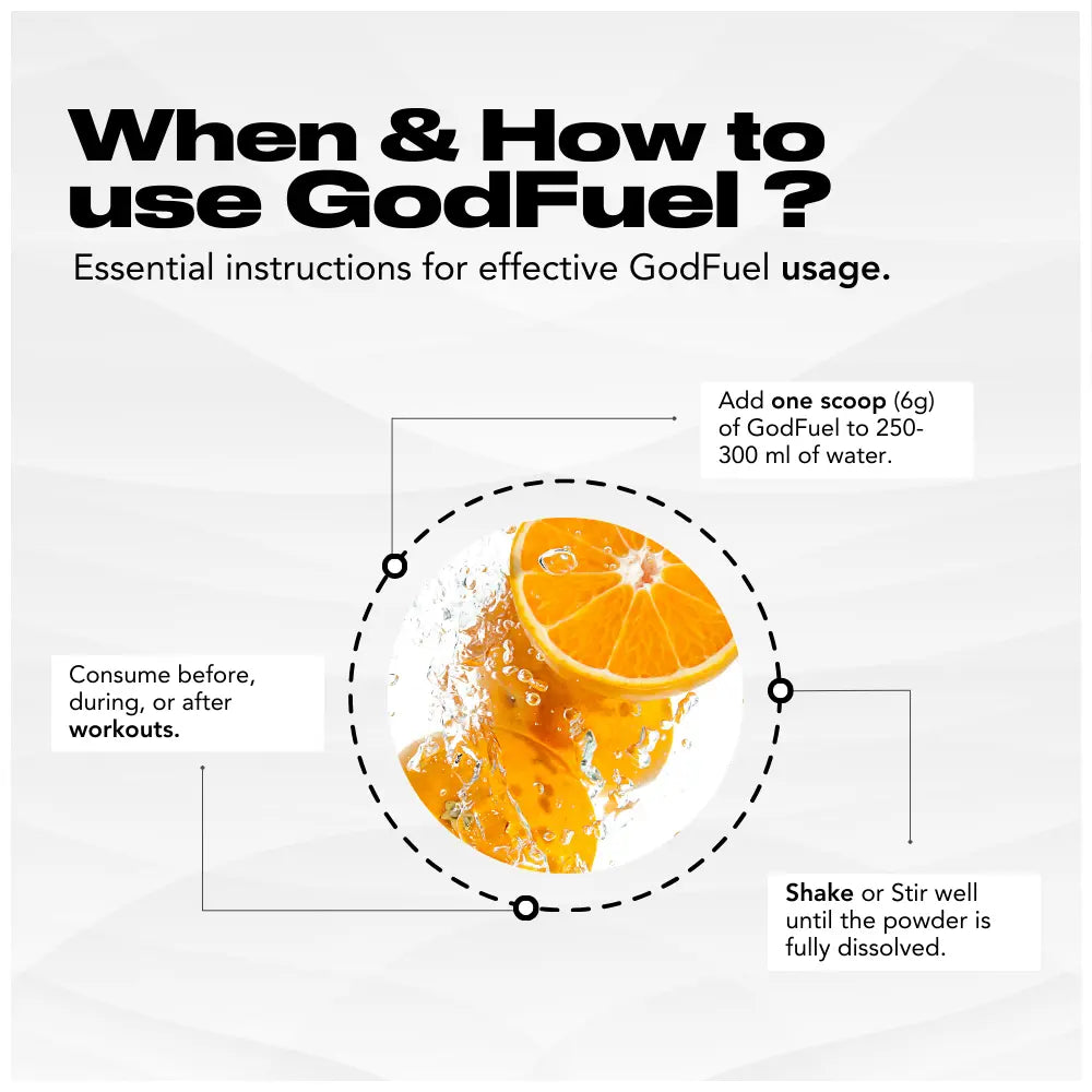 Chamberofgods GodFuel Hydration Supplement with Complete electrolytes, BCAA, Caffeine, Vitamins | Intra workout energy drink | 33 Servings - Orange flavour