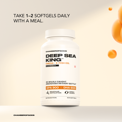 Deep Sea King Omega 3  Fish Oil | 100% Wild Anchovies | 60 Softgels