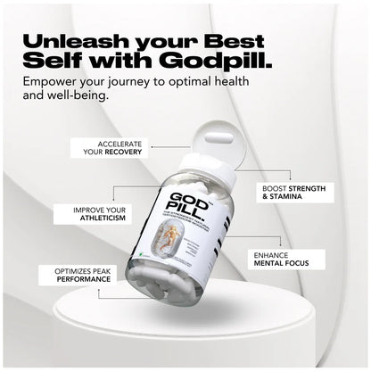 "Godpill enhances stamina, improves recovery, boosts mental focus, and optimizes athletic performance through its powerful natural ingredients."

